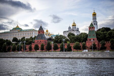 Moscow, Russia - August 06, 2019: view of the Moscow Kremlin and the embankment. Summer day. Beautiful panorama of the city, against the cloudy sky. Architecture and sights of Moscowのeditorial素材