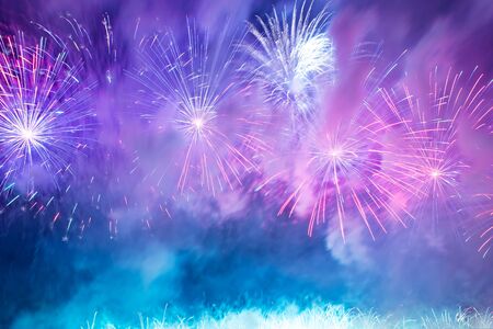 Colorful firework with bokeh background with copy space for New Year celebration, Abstract holiday...