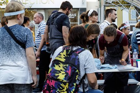 Moscow celebrates City Day. A master class in the pavilion of motorcycle enthusiasts.のeditorial素材