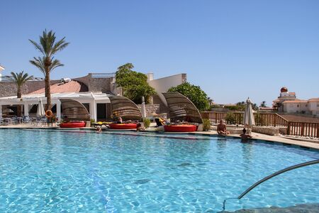 Sharm El Sheikh, Egypt, September 05, 2018. Hotel Intercontinental. A comfortable area for relaxation with a pool in the resort of the Red Seaのeditorial素材