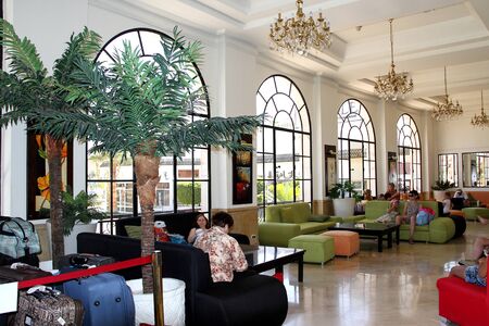 Sharm El Sheikh, Egypt, September 05, 2018. Hall of a modern hotel. Tourists relax in the resort of the Red Sea.のeditorial素材