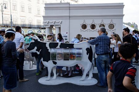 Moscow, Russia, 09.09.2019. Theatrical performance in the city center. Moscow celebrates City Day Scenery and installationのeditorial素材