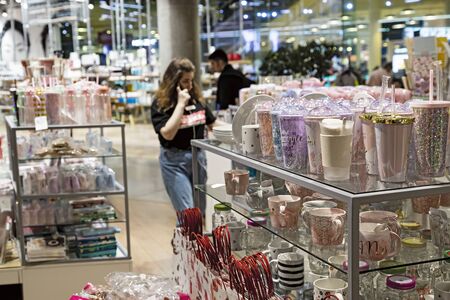 Moscow, Russia 11.29.2019. New large shopping center Aviapark. People buy gifts to their friends and...