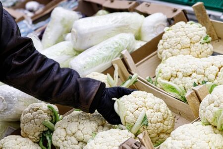 cauliflower group in detail as a background from a market, new harvest, organic vegetablesの写真素材