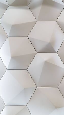 3D decorative wall for the interior of an unusual hexagonal geometric shape similar to honeycombs. White light background with a pattern imitating a tree. Abstract textureの写真素材