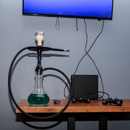 The interior of a typical hookah cafe in the city, where friends gather in the evening to relax....