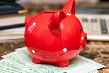 piggy Bank and Euro cash, the concept of business, Finance, investment, savings and corruptionの写真素材