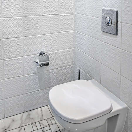 New ceramic toilet bowl in modern bathroomの写真素材