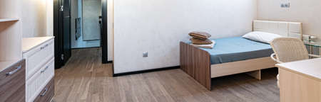 single bed in modern bedroom, interior decoration design concept