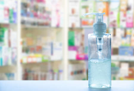 Hand sanitizer. Disinfecting liquid gel in a plastic bottle for daily use to protect against...