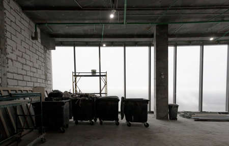 Construction work on the interior decoration of a modern office or apartment. Interior empty office...