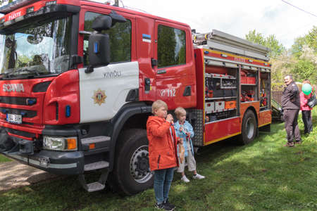 Estonia, Luganuse, Kivili, may 28 2022 Car crash rescue training. Estonian rescue service
