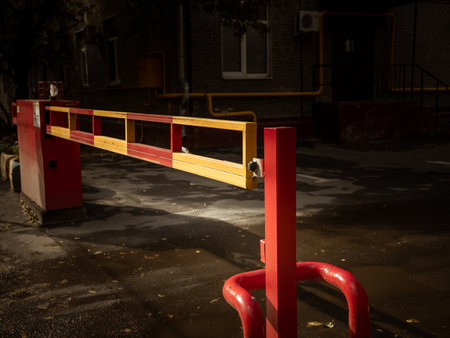Automatic gate barrier. Tinted image of a closed barrier