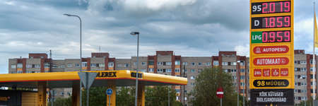 NARVA, ESTONIA - May 28, 2022. Petrol station Olerex in Narva city centre. Gas station next to the motorway. Local fuel station next to the road.のeditorial素材