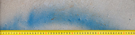 Measuring ruler on a concrete wall texture. The concept of renovation, repair or construction.の写真素材