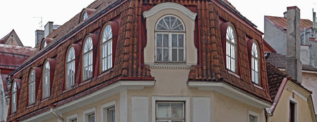 Typical red roof of medieval Europe, Tallinn, Estoniaの写真素材