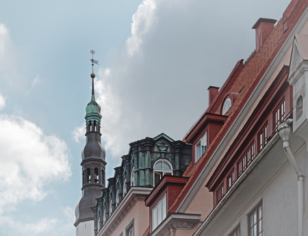 Colorful buildings of old town of Tallinn. Tallinn, Estonia.の写真素材