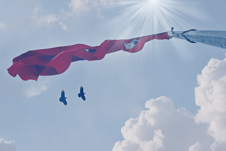 Turkish flag waving in wind Istanbul, Turkey. Republic of Turkey national symbol with selective focusの写真素材
