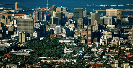 Cape Town city panoramic image, beautiful cityscape and beach on Atlantic ocean coast, South Africa travelの写真素材