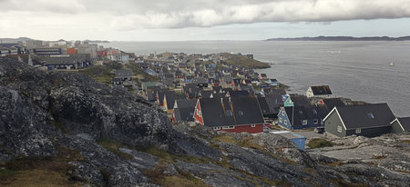 View over Nuuk, capital of Greenland, Denmark, Polar Regions. Nuuk city landscapeの写真素材