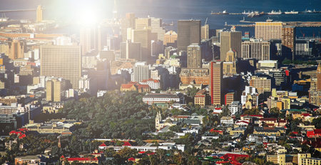 Cape Town city panoramic image, beautiful cityscape and beach on Atlantic ocean coast, South Africa travelの写真素材