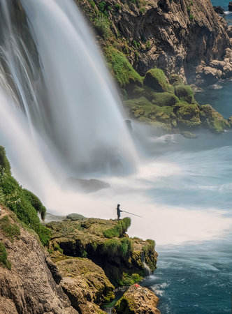 Waterfall Duden at Antalya, Turkey, nature travel background. The majestic duden waterfalls cascading.の写真素材