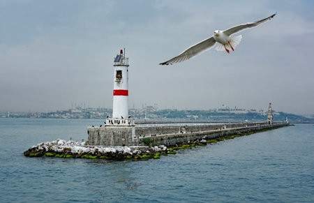 Sea view of The Kadikoy Inciburnu Feneri lighthouse. Located on the Asian coast of Istanbul, denotes the southern border of the Istanbul portの写真素材