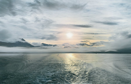 Thick fog over Prince William Bay in the Gulf of Alaska, located off the southern coast of the US state of Alaska east of the Kenai Peninsulaの写真素材