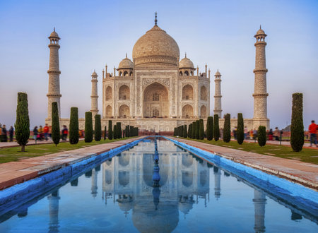 Taj Mahal palace - India. The magnificent Taj Mahal. Located in Agra India. World famous symbol of India. A large-scale architectural complex built in the middle of the XVII century.の写真素材