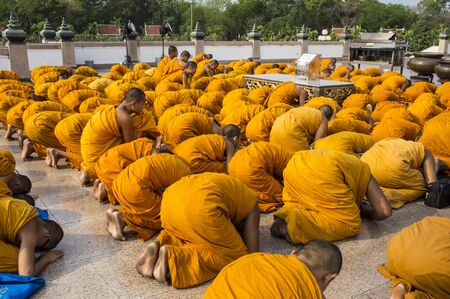 monk group walking Buddha Buddhist