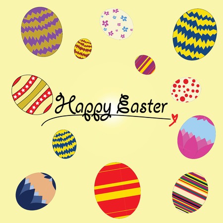 Vector illustrator happy Easter eggs festival rabbit egg huntのイラスト素材