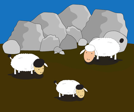 vector lamb animal family eating cartoon illustratorのイラスト素材