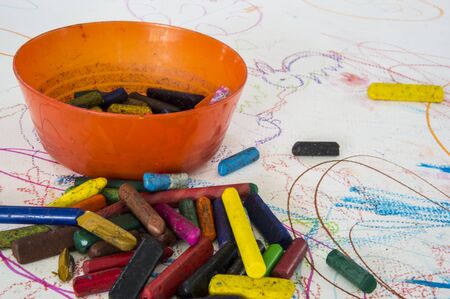 drawing children child coloring colorful crayon paintの写真素材