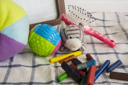 picture frame toy children child ball colorful clothの写真素材