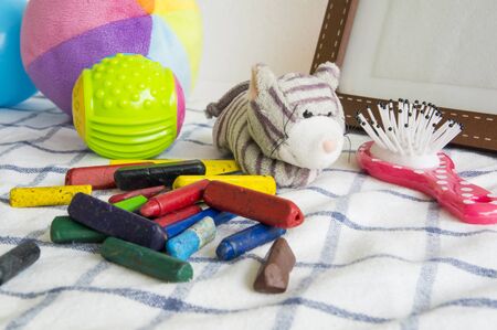toy children child play crayon doll stuffed animalの写真素材