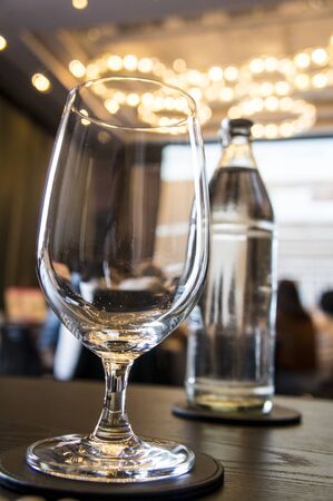 glass water reflection bottle thirst tableの写真素材