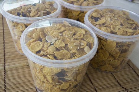 sweet breakfast full grains nutritients caramal nutsの写真素材