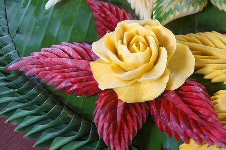 carved fruit vegetable art skill foodの写真素材