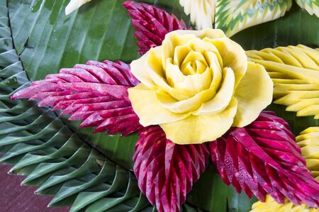 carved fruit vegetable art skill foodの写真素材