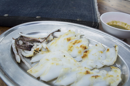 squid seafood grill meal Cholesterol bbq herbの写真素材