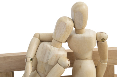 isolated wooden dummy on white backgroundの写真素材