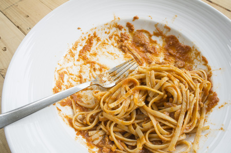 fresh homecook spaghett on wooden tableの写真素材