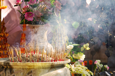 smoke incense stick asian religious believe smell healthの写真素材