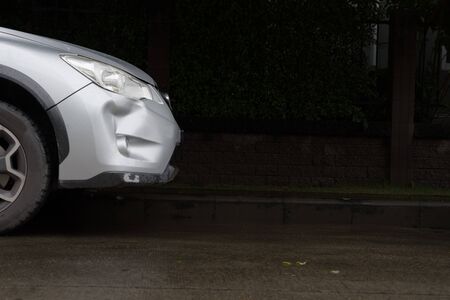car silver color crash damage bumper breakdownの写真素材