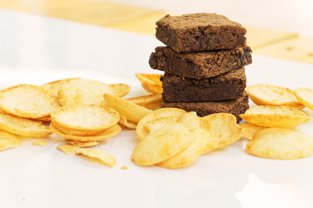 brownie sweet unhealthy snack potato chipの写真素材