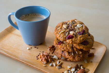 Cookie made by Grain , Raisin ,Almond, Pumpkin Seed, Cashew Nut, Cranberry, Walnut, Sunflower Seed, Chia Seed, Black Sesame Seed for a Happy Healthy Mealの写真素材