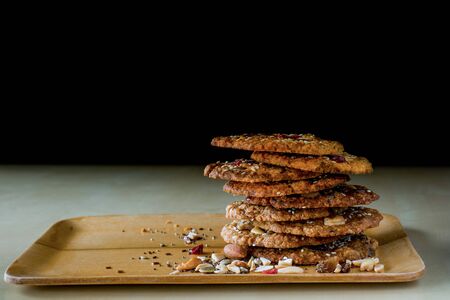 Cookie made by Grain, Raisin, Almond, Pumpkin Seed, Cashew Nut, Cranberry, Walnut, Sunflower Seed, Chia Seed, Black Sesame Seed for a Happy Healthy Mealの写真素材