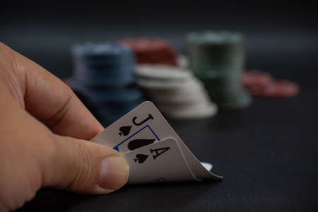 Blackjack Gambling Card Game and casino chipの写真素材