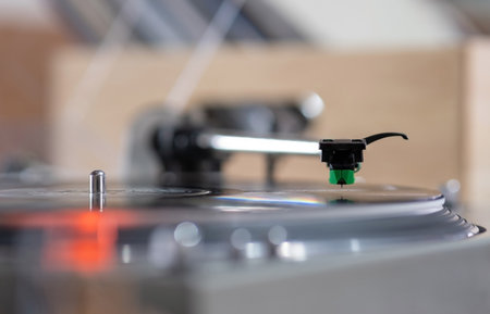 Focus on The Headshell Cartridge and Stylus of Classic Vintage Vinyl Record Player or Turntable...