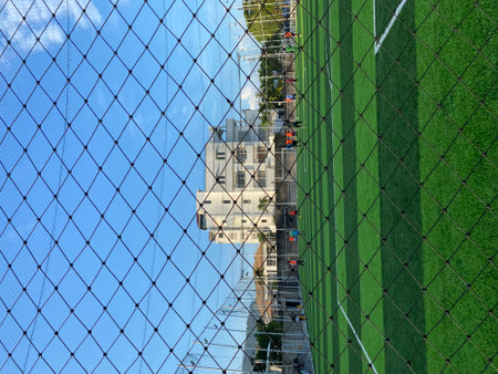 High angle view of a construction site with a fenceの写真素材
